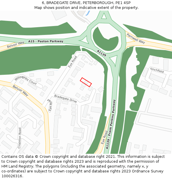 6, BRADEGATE DRIVE, PETERBOROUGH, PE1 4SP: Location map and indicative extent of plot