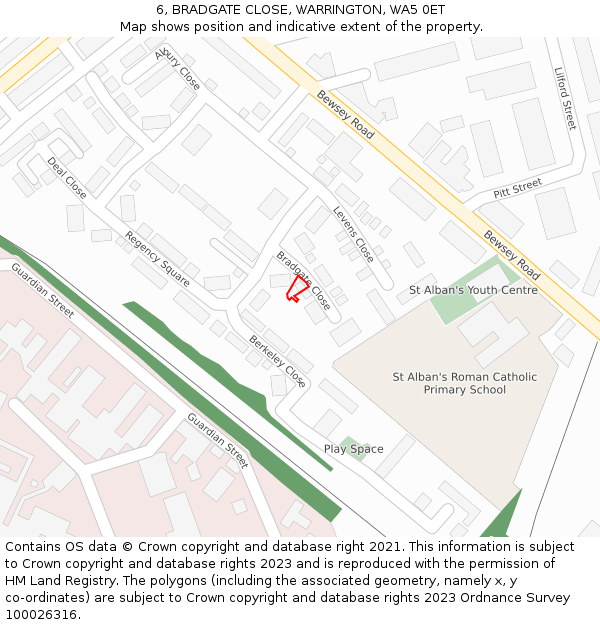 6, BRADGATE CLOSE, WARRINGTON, WA5 0ET: Location map and indicative extent of plot