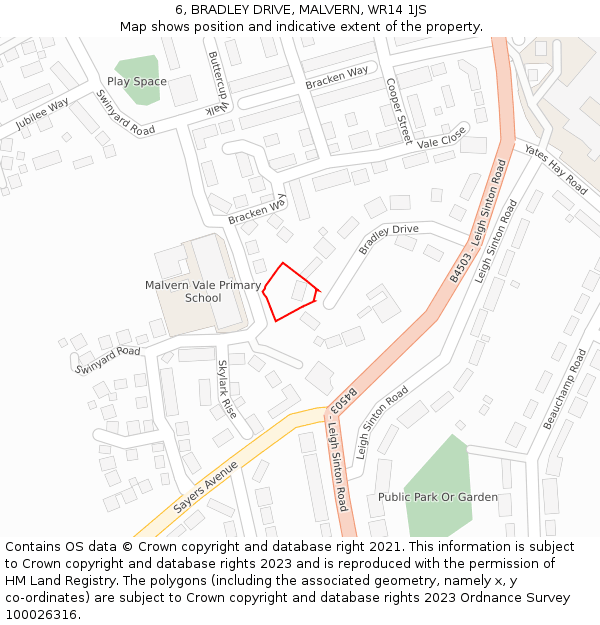 6, BRADLEY DRIVE, MALVERN, WR14 1JS: Location map and indicative extent of plot