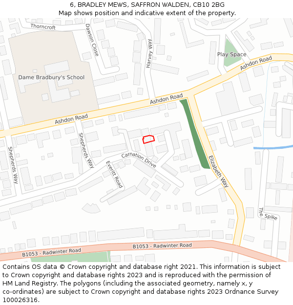 6, BRADLEY MEWS, SAFFRON WALDEN, CB10 2BG: Location map and indicative extent of plot