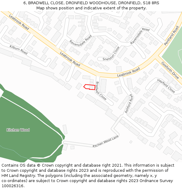 6, BRADWELL CLOSE, DRONFIELD WOODHOUSE, DRONFIELD, S18 8RS: Location map and indicative extent of plot