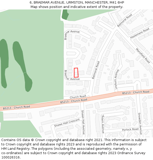 6, BRAEMAR AVENUE, URMSTON, MANCHESTER, M41 6HP: Location map and indicative extent of plot