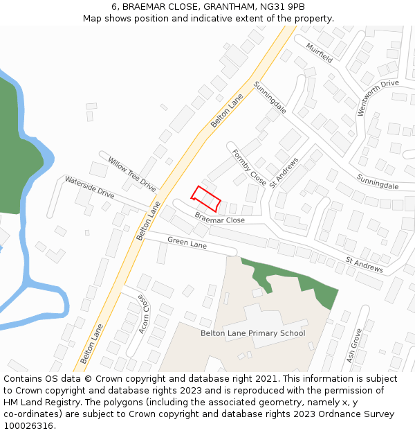 6, BRAEMAR CLOSE, GRANTHAM, NG31 9PB: Location map and indicative extent of plot