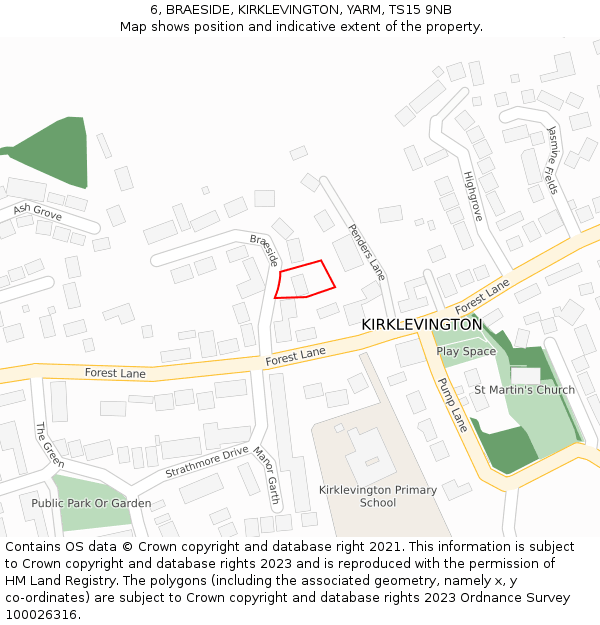 6, BRAESIDE, KIRKLEVINGTON, YARM, TS15 9NB: Location map and indicative extent of plot