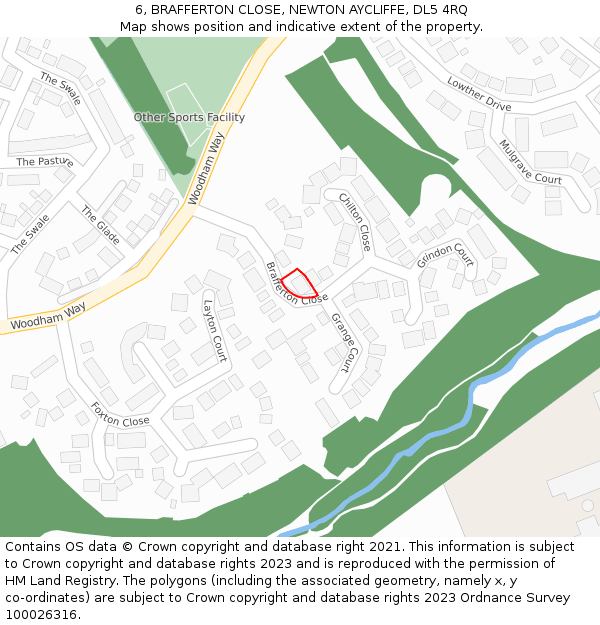 6, BRAFFERTON CLOSE, NEWTON AYCLIFFE, DL5 4RQ: Location map and indicative extent of plot