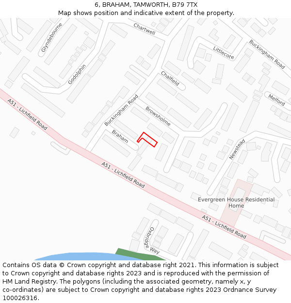 6, BRAHAM, TAMWORTH, B79 7TX: Location map and indicative extent of plot