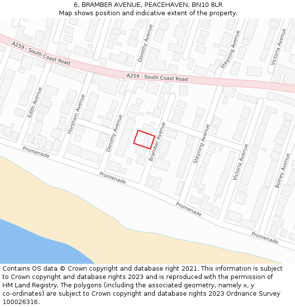 6, BRAMBER AVENUE, PEACEHAVEN, BN10 8LR: Location map and indicative extent of plot