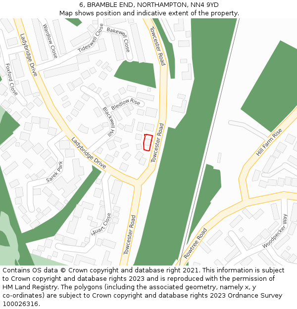 6, BRAMBLE END, NORTHAMPTON, NN4 9YD: Location map and indicative extent of plot