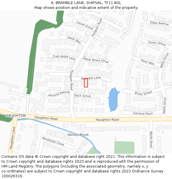 6, BRAMBLE LANE, SHIFNAL, TF11 8GL: Location map and indicative extent of plot