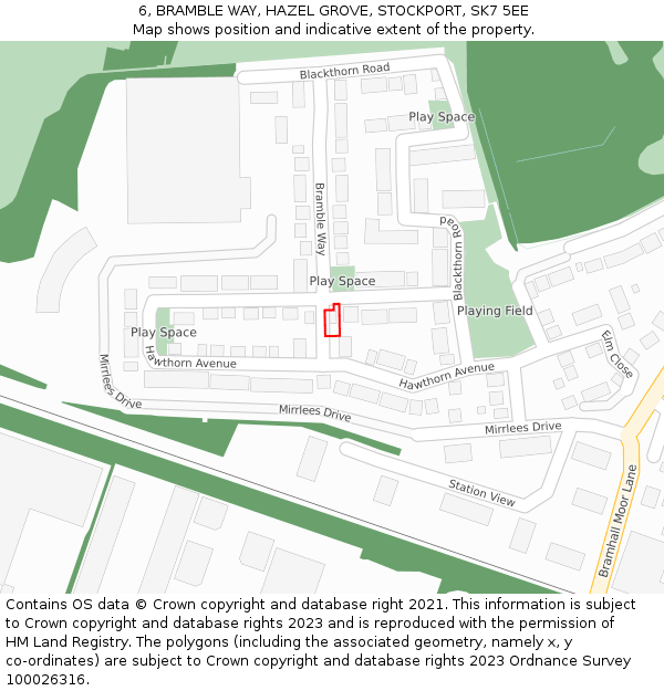 6, BRAMBLE WAY, HAZEL GROVE, STOCKPORT, SK7 5EE: Location map and indicative extent of plot