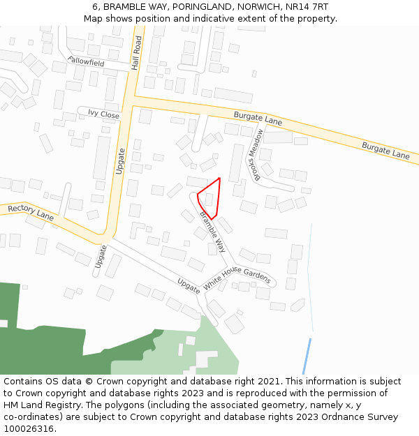 6, BRAMBLE WAY, PORINGLAND, NORWICH, NR14 7RT: Location map and indicative extent of plot