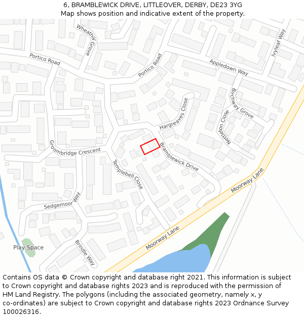 6, BRAMBLEWICK DRIVE, LITTLEOVER, DERBY, DE23 3YG: Location map and indicative extent of plot
