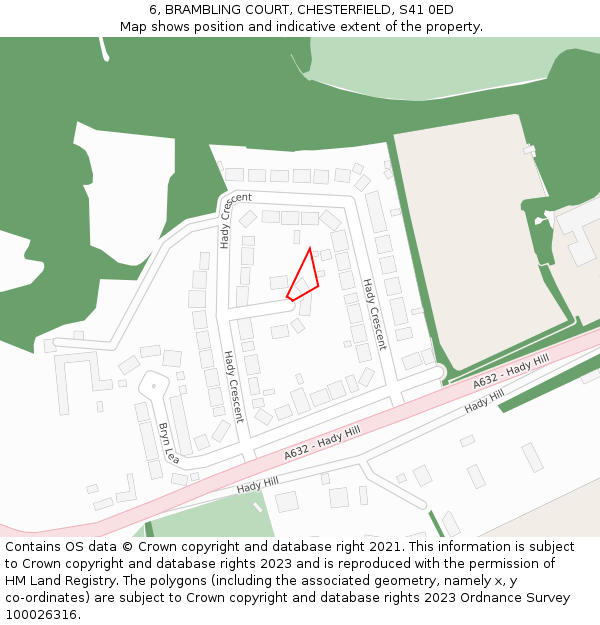 6, BRAMBLING COURT, CHESTERFIELD, S41 0ED: Location map and indicative extent of plot