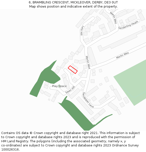6, BRAMBLING CRESCENT, MICKLEOVER, DERBY, DE3 0UT: Location map and indicative extent of plot
