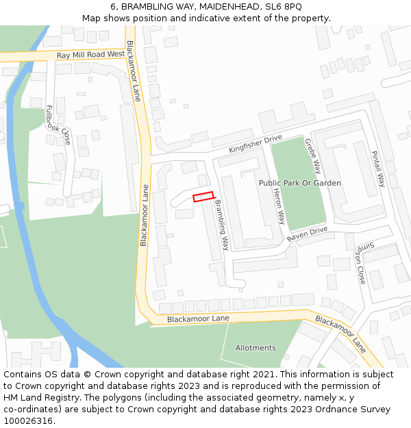 6, BRAMBLING WAY, MAIDENHEAD, SL6 8PQ: Location map and indicative extent of plot