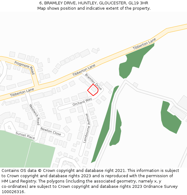 6, BRAMLEY DRIVE, HUNTLEY, GLOUCESTER, GL19 3HR: Location map and indicative extent of plot