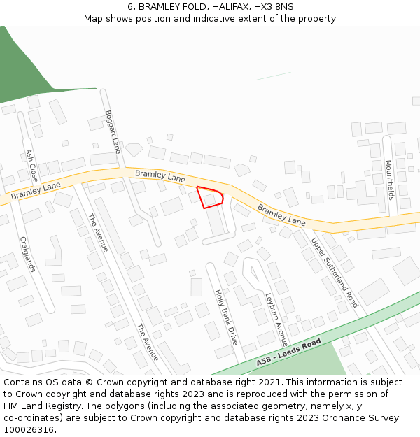 6, BRAMLEY FOLD, HALIFAX, HX3 8NS: Location map and indicative extent of plot