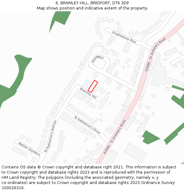 6, BRAMLEY HILL, BRIDPORT, DT6 3DP: Location map and indicative extent of plot
