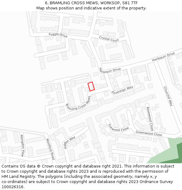 6, BRAMLING CROSS MEWS, WORKSOP, S81 7TF: Location map and indicative extent of plot