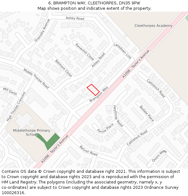 6, BRAMPTON WAY, CLEETHORPES, DN35 9PW: Location map and indicative extent of plot