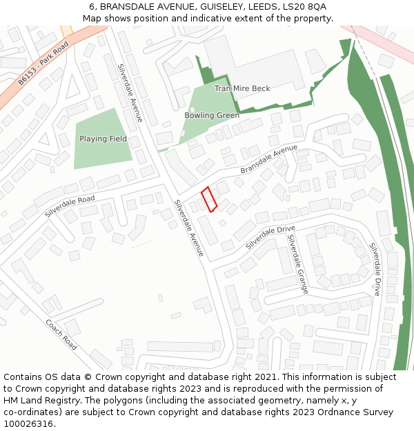 6, BRANSDALE AVENUE, GUISELEY, LEEDS, LS20 8QA: Location map and indicative extent of plot