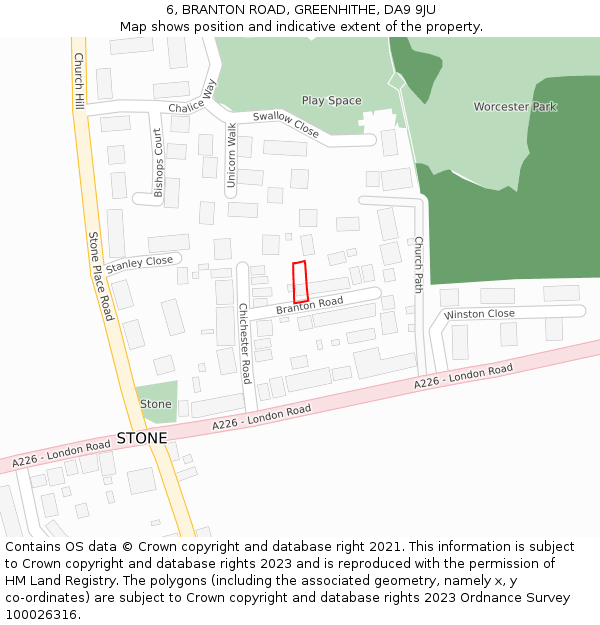 6, BRANTON ROAD, GREENHITHE, DA9 9JU: Location map and indicative extent of plot