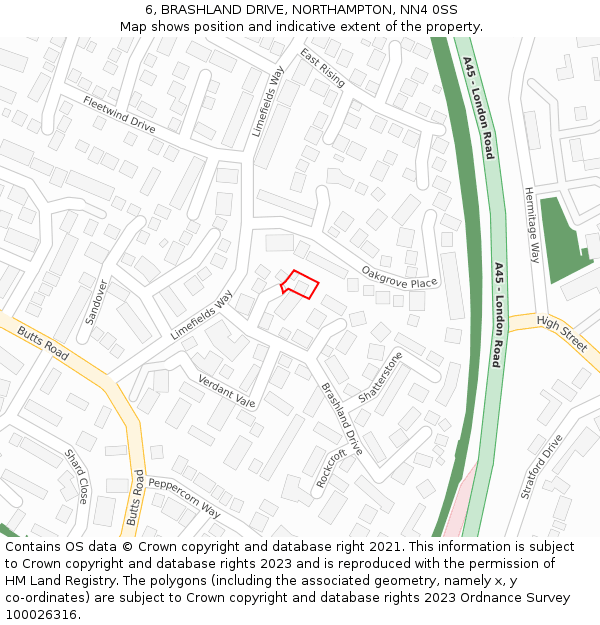 6, BRASHLAND DRIVE, NORTHAMPTON, NN4 0SS: Location map and indicative extent of plot