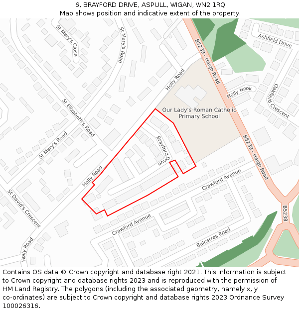 6, BRAYFORD DRIVE, ASPULL, WIGAN, WN2 1RQ: Location map and indicative extent of plot