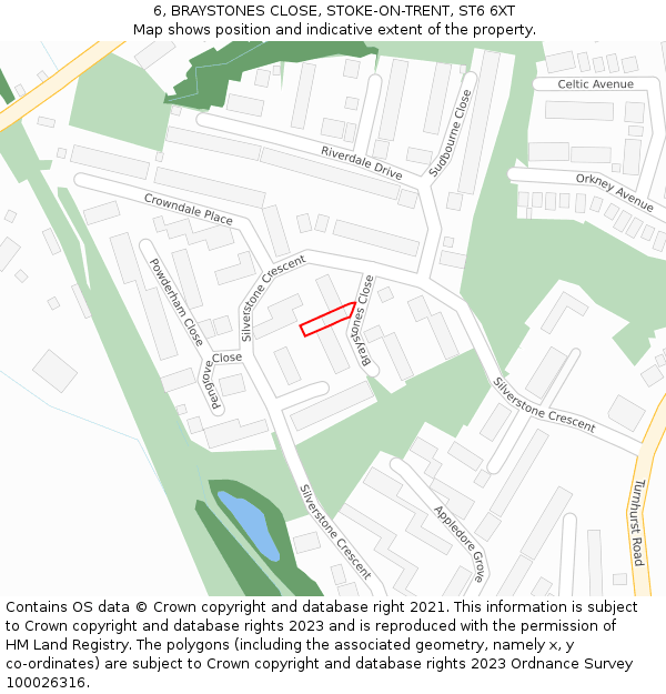 6, BRAYSTONES CLOSE, STOKE-ON-TRENT, ST6 6XT: Location map and indicative extent of plot