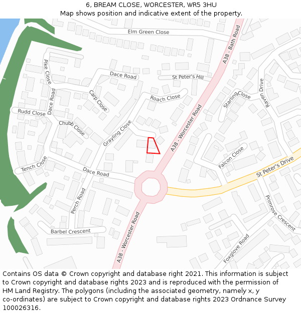 6, BREAM CLOSE, WORCESTER, WR5 3HU: Location map and indicative extent of plot