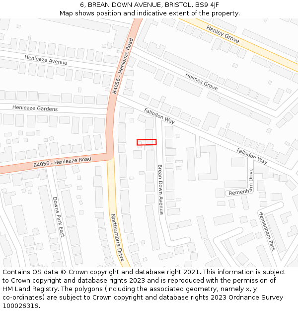 6, BREAN DOWN AVENUE, BRISTOL, BS9 4JF: Location map and indicative extent of plot