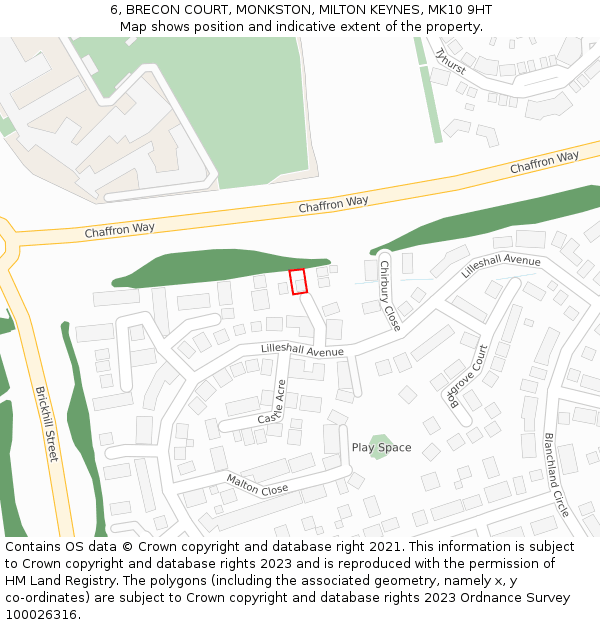 6, BRECON COURT, MONKSTON, MILTON KEYNES, MK10 9HT: Location map and indicative extent of plot