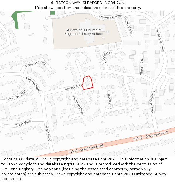 6, BRECON WAY, SLEAFORD, NG34 7UN: Location map and indicative extent of plot