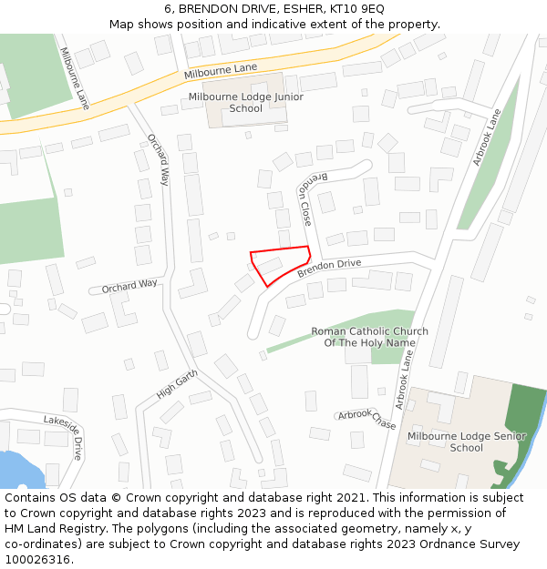 6, BRENDON DRIVE, ESHER, KT10 9EQ: Location map and indicative extent of plot