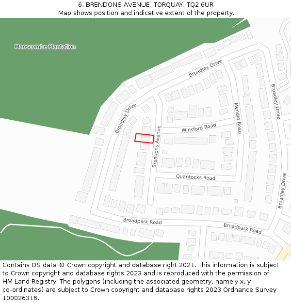 6, BRENDONS AVENUE, TORQUAY, TQ2 6UR: Location map and indicative extent of plot