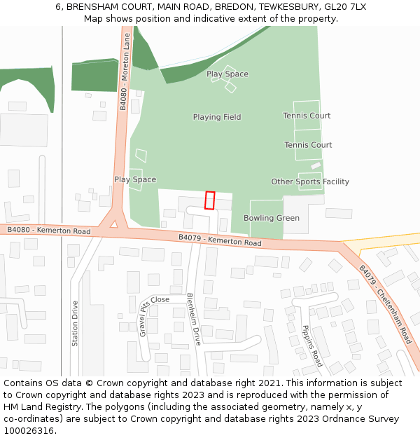 6, BRENSHAM COURT, MAIN ROAD, BREDON, TEWKESBURY, GL20 7LX: Location map and indicative extent of plot