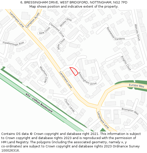 6, BRESSINGHAM DRIVE, WEST BRIDGFORD, NOTTINGHAM, NG2 7PD: Location map and indicative extent of plot