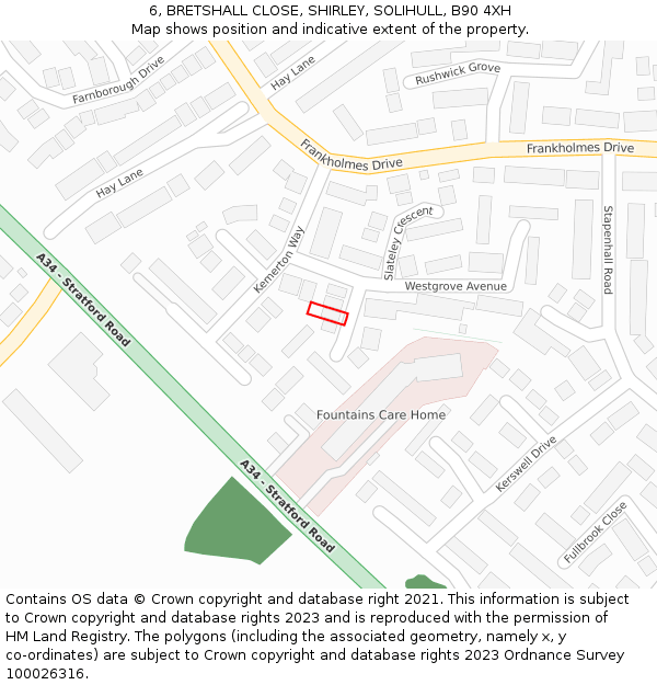 6, BRETSHALL CLOSE, SHIRLEY, SOLIHULL, B90 4XH: Location map and indicative extent of plot