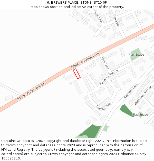 6, BREWERS PLACE, STONE, ST15 0FJ: Location map and indicative extent of plot