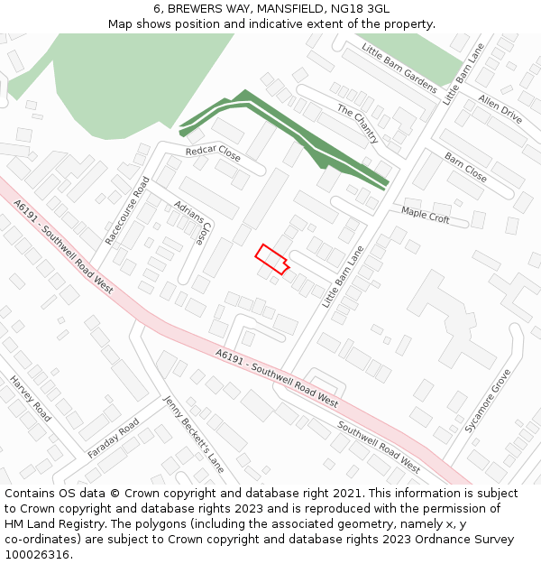 6, BREWERS WAY, MANSFIELD, NG18 3GL: Location map and indicative extent of plot