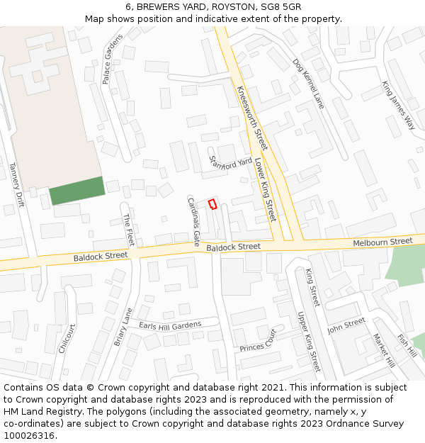 6, BREWERS YARD, ROYSTON, SG8 5GR: Location map and indicative extent of plot