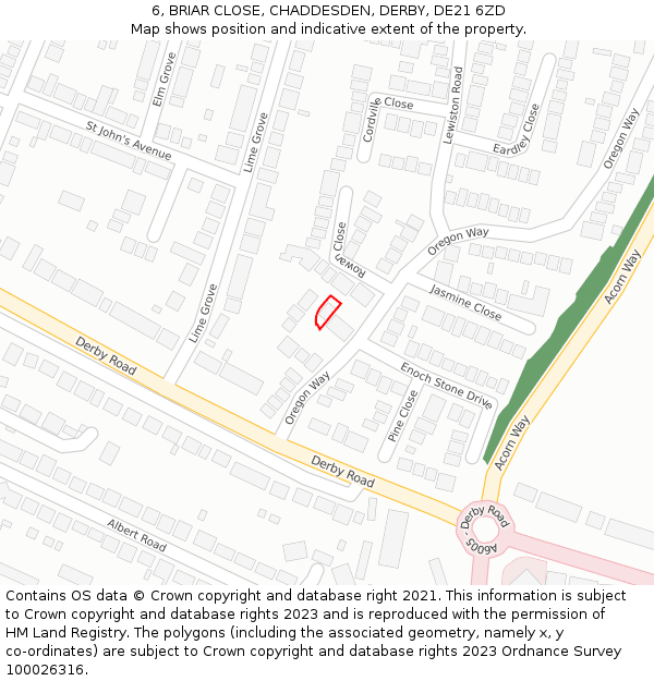6, BRIAR CLOSE, CHADDESDEN, DERBY, DE21 6ZD: Location map and indicative extent of plot