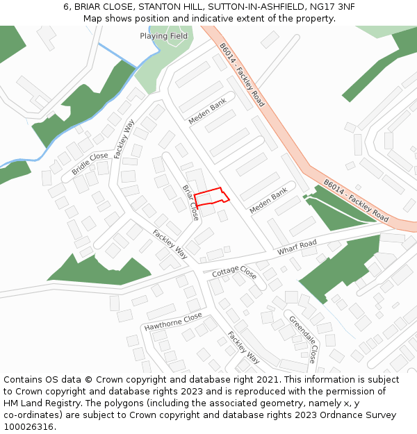 6, BRIAR CLOSE, STANTON HILL, SUTTON-IN-ASHFIELD, NG17 3NF: Location map and indicative extent of plot