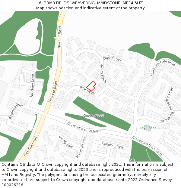 6, BRIAR FIELDS, WEAVERING, MAIDSTONE, ME14 5UZ: Location map and indicative extent of plot