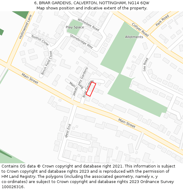 6, BRIAR GARDENS, CALVERTON, NOTTINGHAM, NG14 6QW: Location map and indicative extent of plot