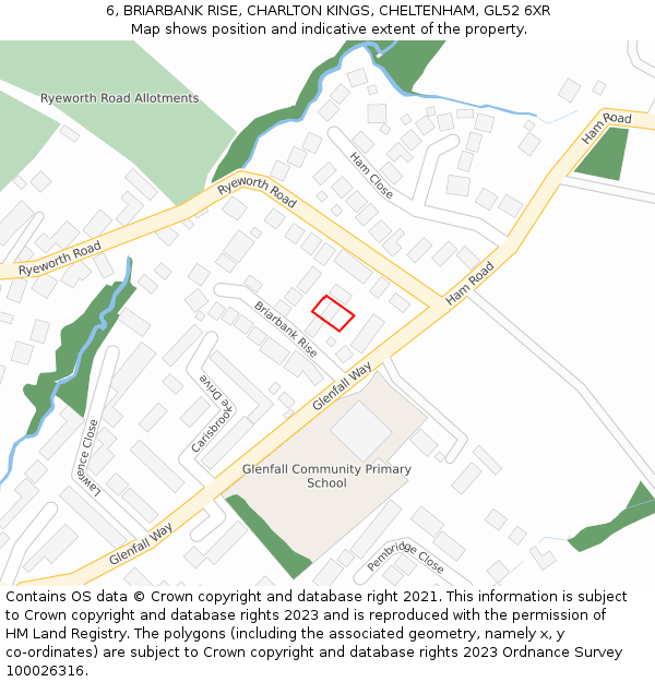 6, BRIARBANK RISE, CHARLTON KINGS, CHELTENHAM, GL52 6XR: Location map and indicative extent of plot