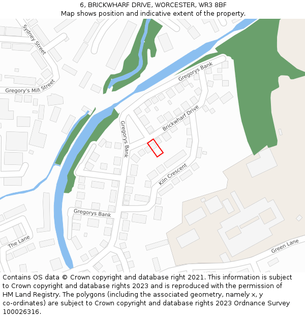 6, BRICKWHARF DRIVE, WORCESTER, WR3 8BF: Location map and indicative extent of plot