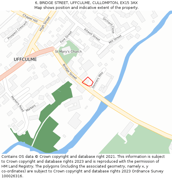 6, BRIDGE STREET, UFFCULME, CULLOMPTON, EX15 3AX: Location map and indicative extent of plot