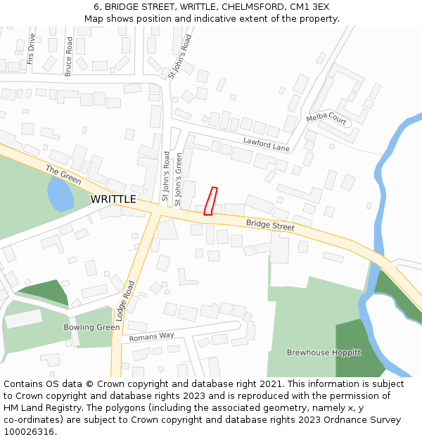 6, BRIDGE STREET, WRITTLE, CHELMSFORD, CM1 3EX: Location map and indicative extent of plot