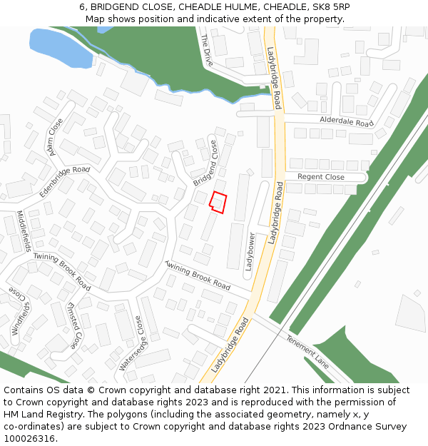 6, BRIDGEND CLOSE, CHEADLE HULME, CHEADLE, SK8 5RP: Location map and indicative extent of plot